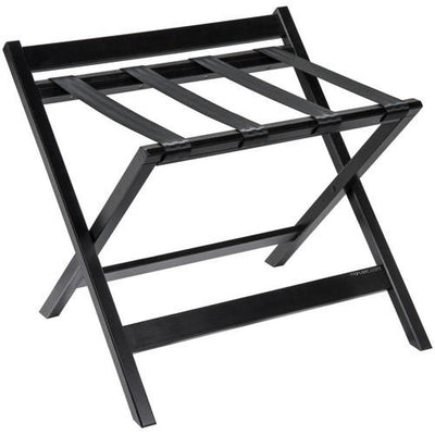 Courtoisy wooden luggage rack with back, Black tinted colour - Suitality
