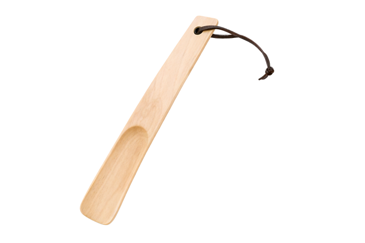 Natural wooden shoe horn 38 cm with leather strap, ADM360