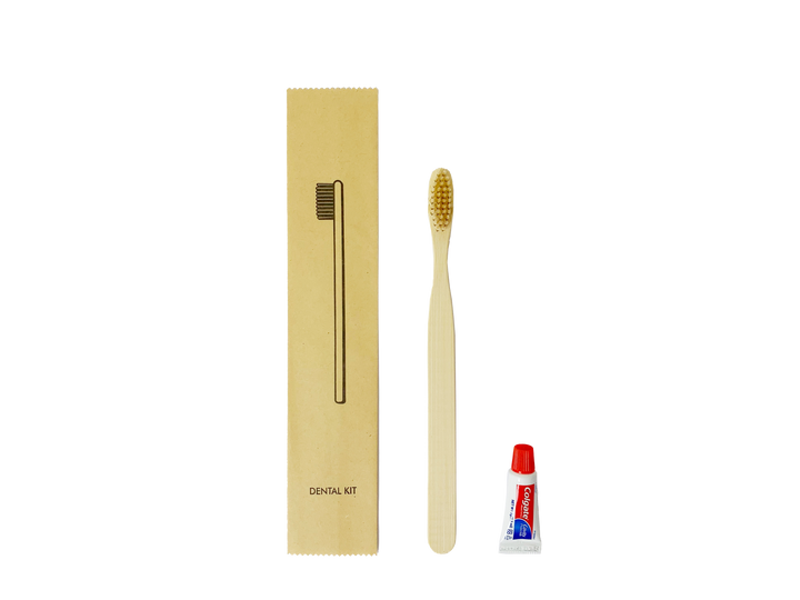 Kraft Paper Dental Kit with Bamboo Toothbrush and Colgate Toothpaste – Box of 500