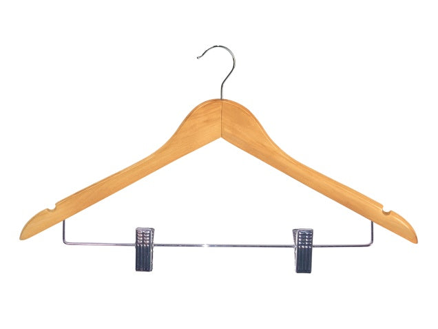 Clothing Hanger with Clips – Corby Burlington – Light Wood