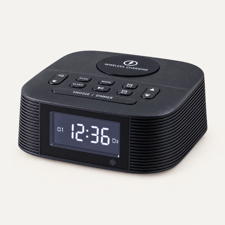 D8QJ Alarm Clock with Wireless Charging Function - 12pcs, studio photo