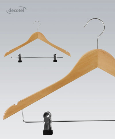 Decotel SH4h Light Wood Skirt Hanger with 2 Clips & Hook - Suitality